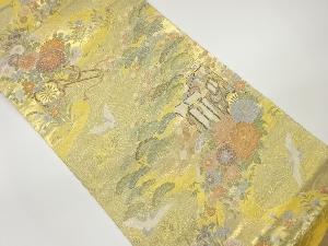 御所車に花車・鶴・草花模様織出し袋帯